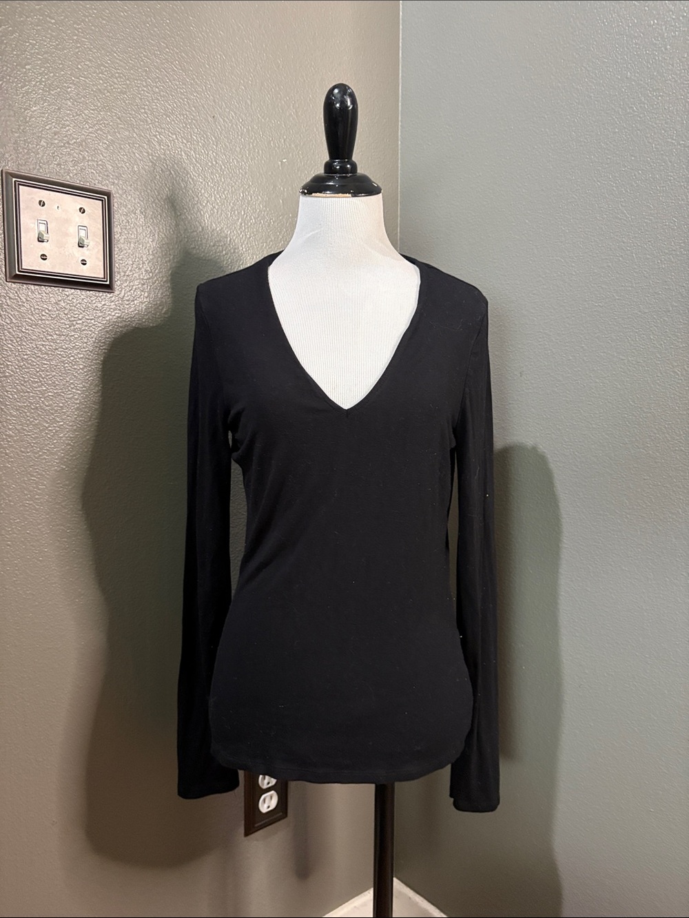 ASOS Black V-Neck Long Sleeve Tee